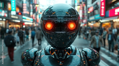 都市に現れた丸い目のロボット,Generative AI AI画像 photo