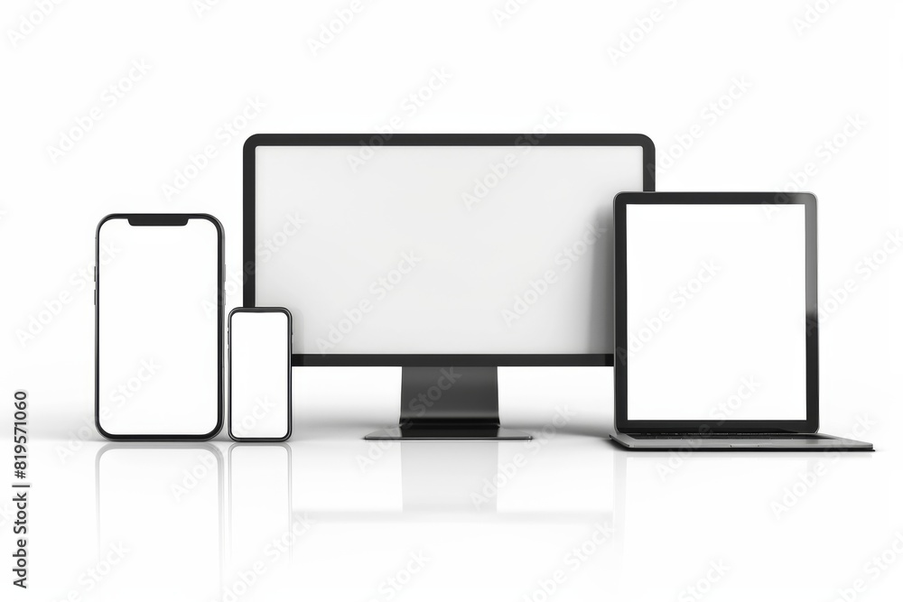 Mockup of computer, laptop, monitor and tablet created with generative ai Mockup of computer, laptop, monitor and tablet created with generative ai