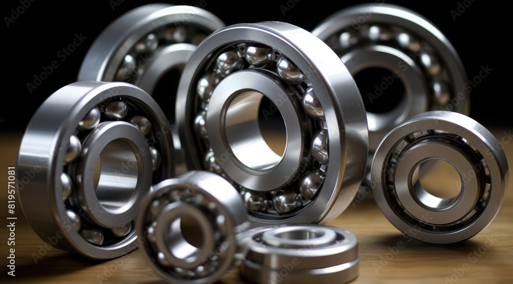 Precision ball bearings on a black surface Precision ball bearings on a black surface