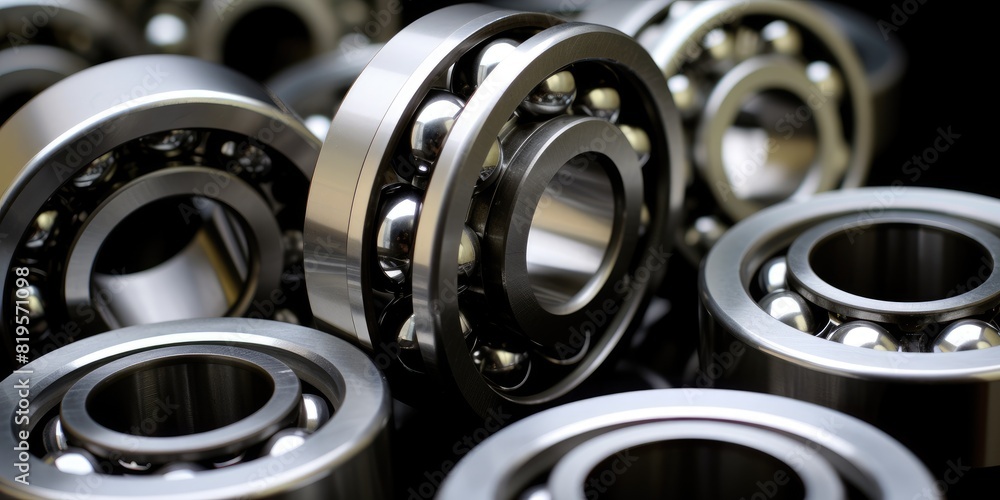 Precision ball bearings on a black surface Precision ball bearings on a black surface