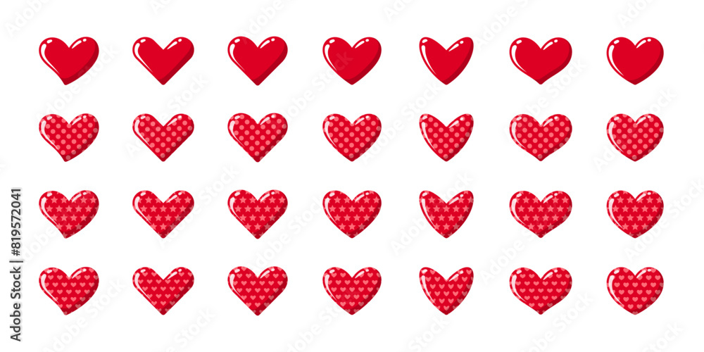 Vector of seamless pattern with dots hearts collection. Red and white heart symbol for Valentine`s day or wedding background. Vector of seamless pattern with dots hearts collection. Red and white heart symbol for Valentine`s day or wedding background.