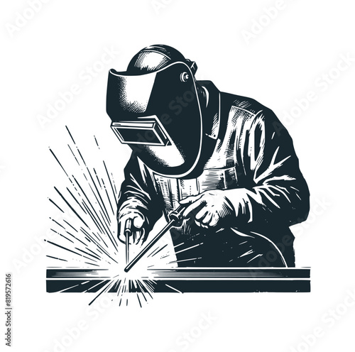 The welder. Black white vector illustration logo.
