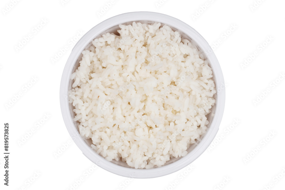 Well cooked white rice in a white bowl isolated transparent Well cooked white rice in a white bowl isolated transparent