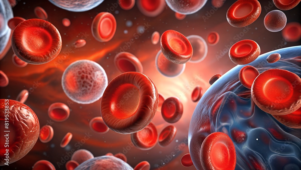 Red blood cells flow in human veins, medical background. Macro view of erythrocyte platelets Red blood cells flow in human veins, medical background. Macro view of erythrocyte platelets