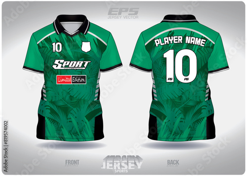 EPS jersey sports shirt vector.green amazon forest pattern design, illustration, textile background for V-neck poloshirt, football jersey poloshirt