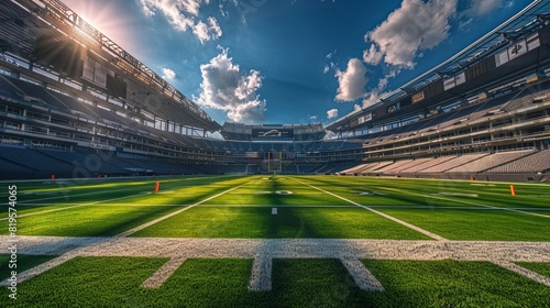 American Football Stadium Architectural Design  A photo showcasing the architectural design of empty American football stadiums