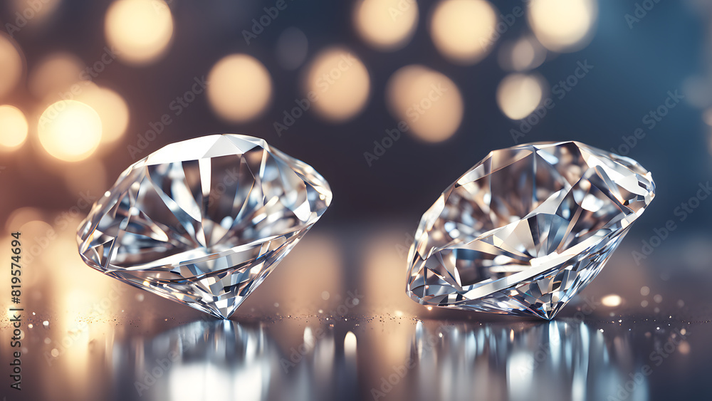 two diamonds on a table with a bokeh background two diamonds on a table with a bokeh background
