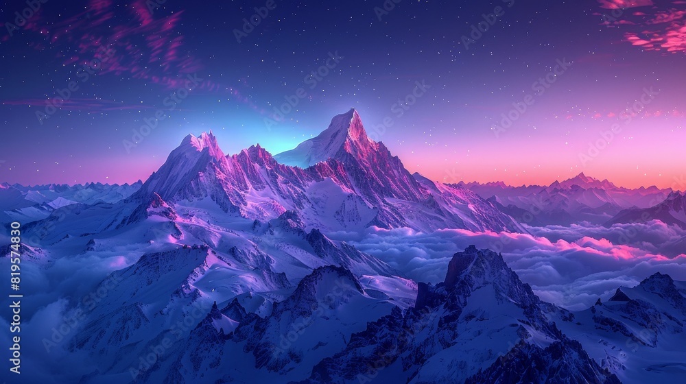 Mountains Serene Calm: A neon photo capturing the serene and calm atmosphere of mountains Mountains Serene Calm: A neon photo capturing the serene and calm atmosphere of mountains