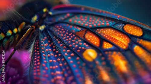 Neon Insects Wings: A photo focusing on the neon colors and intricate patterns of an insect's wings © MAY