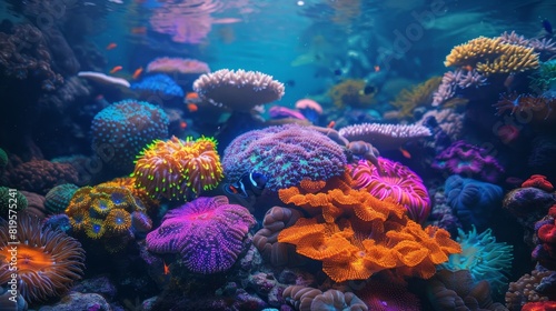 Neon Marine Life Coral Reefs: A photo of neon-colored coral reefs, teeming with life and vibrant colors © MAY