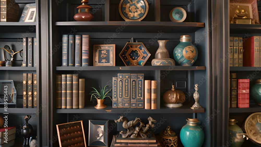 Elegant Bookshelf with Antique Books and Artifacts with Ai generated.
Elegant Bookshelf with Antique Books and Artifacts with Ai generated.