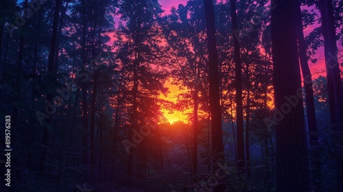 Sunset Sunrise Forest: Neon photos depicting the beauty of sunrise and sunset in the forest © MAY