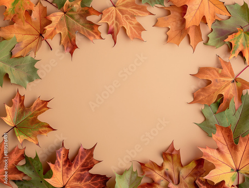 Abstrakter Herbstrahmenhintergrund. Farbige Ahorn-Herbstbl  tter vor hellbraunem Hintergrund 