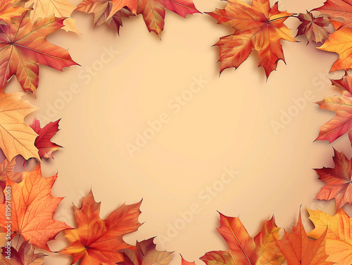 Abstrakter Herbstrahmenhintergrund. Farbige Ahorn-Herbstbl  tter vor hellbraunem Hintergrund 