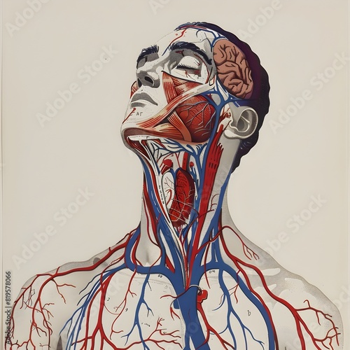 Vibrant Anatomy Intricate Vein Patterns Highlighting the Upper Body of a Male Figure photo