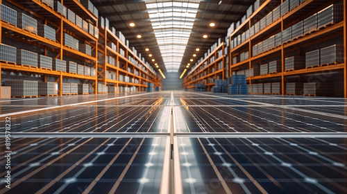 stock of solar panels in a modern warehouse ready for shipping