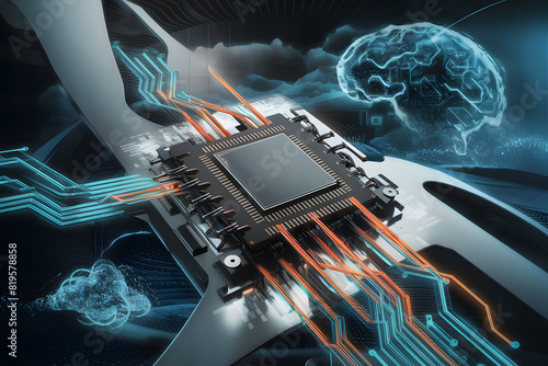Circuit Board CPU Processor Microchip of Neural Networking and Cloud Computing