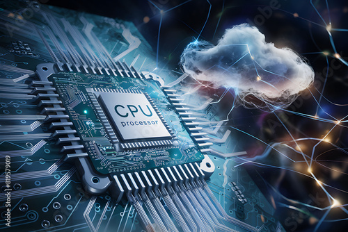Circuit Board CPU Processor Microchip of Neural Networking and Cloud Computing