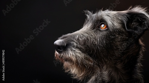 Portrait of an adorable Celtic Wolfhound canine on a white backdrop.
