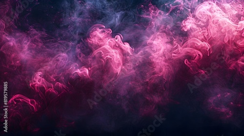 Magenta Smoke Clouds Swirling in a Dark Background A Vivid Display of Color and Movement photo