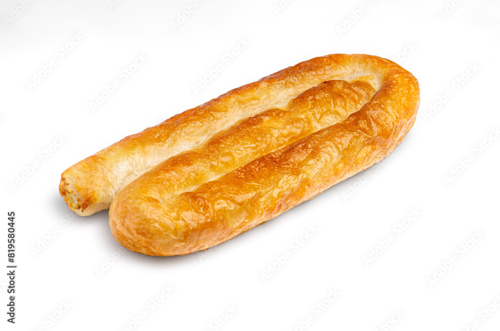catalog bakery borek, burek vertuta Spiral-shaped Greek Cheese pie filling meat or cottage cheese on white background isolate. With clipping path for design menu catalog bakery borek, burek vertuta Spiral-shaped Greek Cheese pie filling meat or cottage cheese on white background isolate. With clipping path for design menu