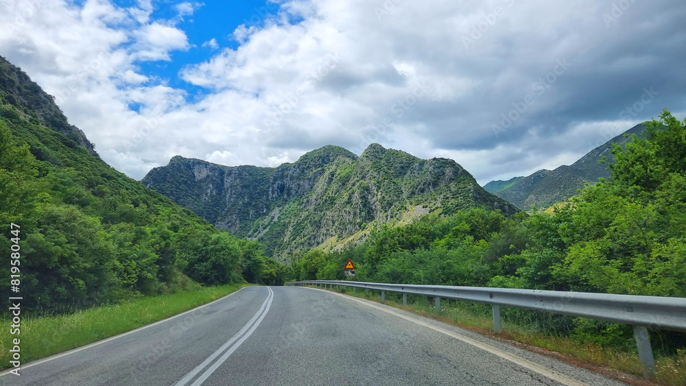 road street in louros river epirus greece, spring season road street in louros river epirus greece, spring season