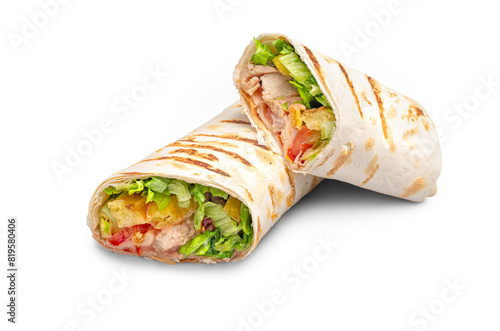 Doner kebab or shawarma isolated on white background. Junk food. With clipping path for design menu