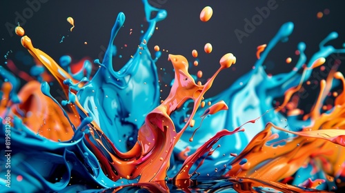 : Dynamic paint splashes merging in mid-air, showcasing intricate textures and gradients in a mesmerizing abstract scene.