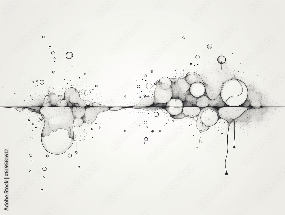 Abstract black and white line art with organic shapes and ink splatters. Modern minimalist art suitable for background or design use. Abstract black and white line art with organic shapes and ink splatters. Modern minimalist art suitable for background or design use.