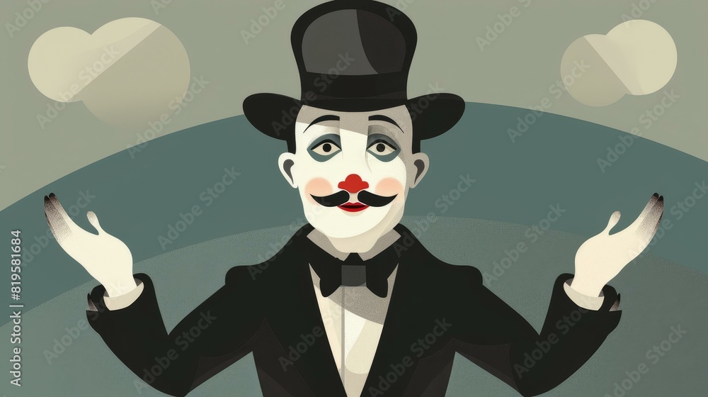 Mime artist tells tales using only gestures and movement. Mime artist tells tales using only gestures and movement.