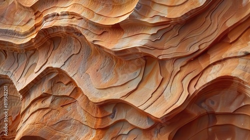 The surface of a red sandstone rock with wavy grains photo