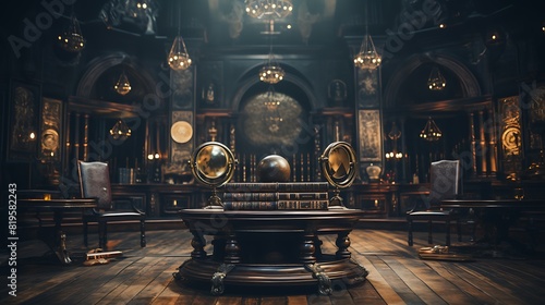  traditional wooden podium with a gavel  in a courtroom setting with wooden benches and legal books  atmosphere of justice and authority