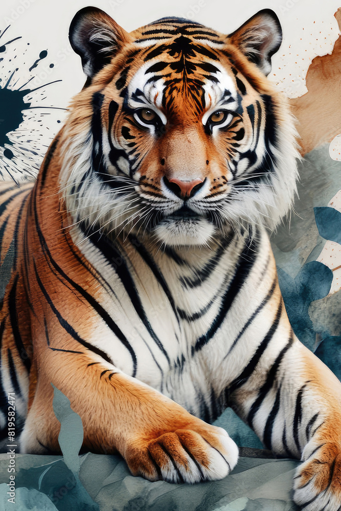 Obraz premium Tiger art poster, illustration design in painting style.