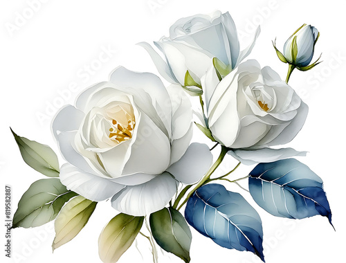Watercolor illustration of a white roses. Perfect for romantic designs, artistic projects, and elegant decor
