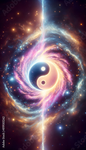 Cosmic Balance: Yin-Yang Harmony within a Star-Encircled Galaxy Vortex
