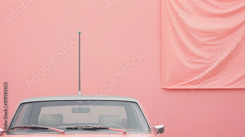 Luminous slate gray car antenna on a blush pink canvas - for optimal radio and signal reception photo