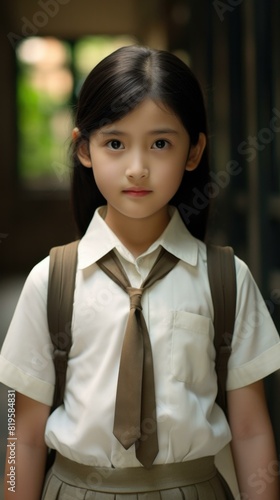 A young girl wearing a school uniform. Generative AI.