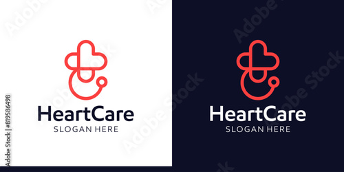 Health care logo design template. medical cross symbols with heart love and stethoscope graphic design vector icon