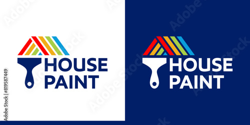 House paint logo design template. Home building logo with colorful paint brush graphic design vector icon symbol