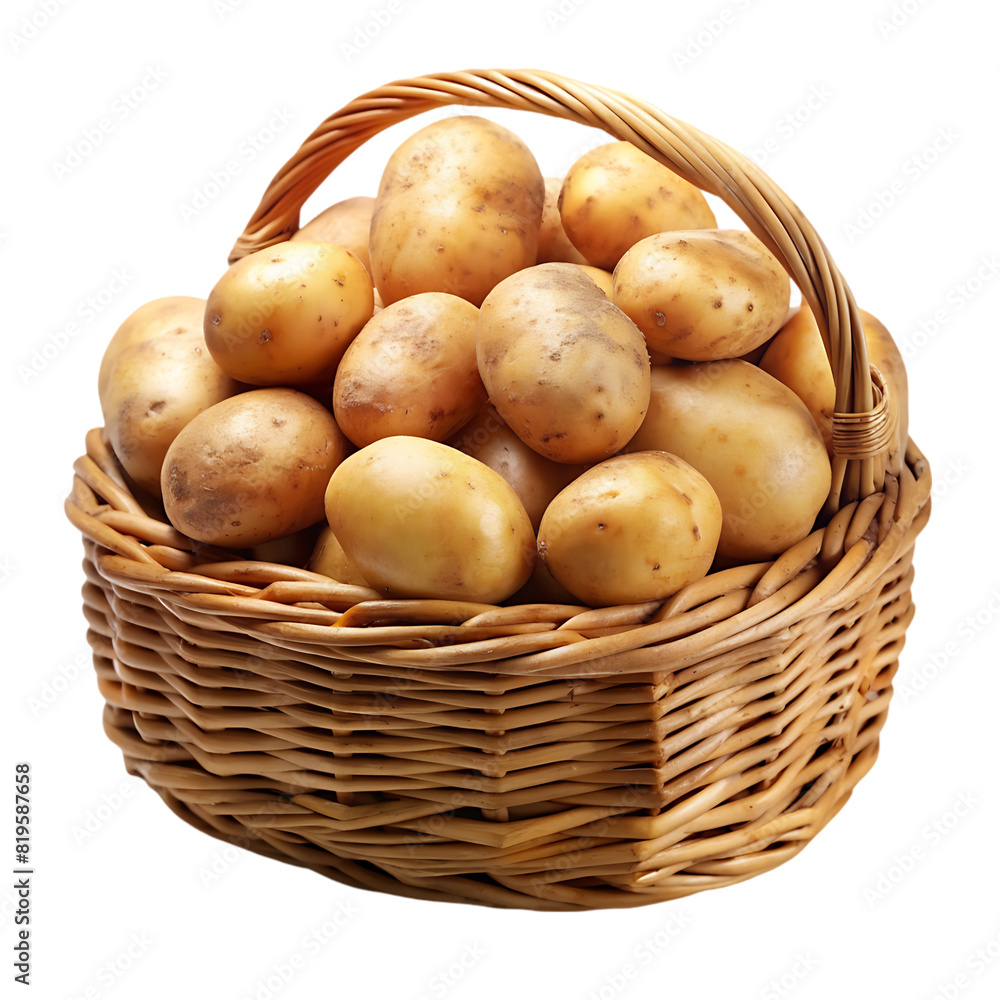 potatoes in a basket on transparent background potatoes in a basket on transparent background