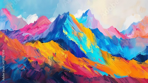 Portray the rugged terrain and jagged peaks of rainbow mountains in your artwork © Nawarit