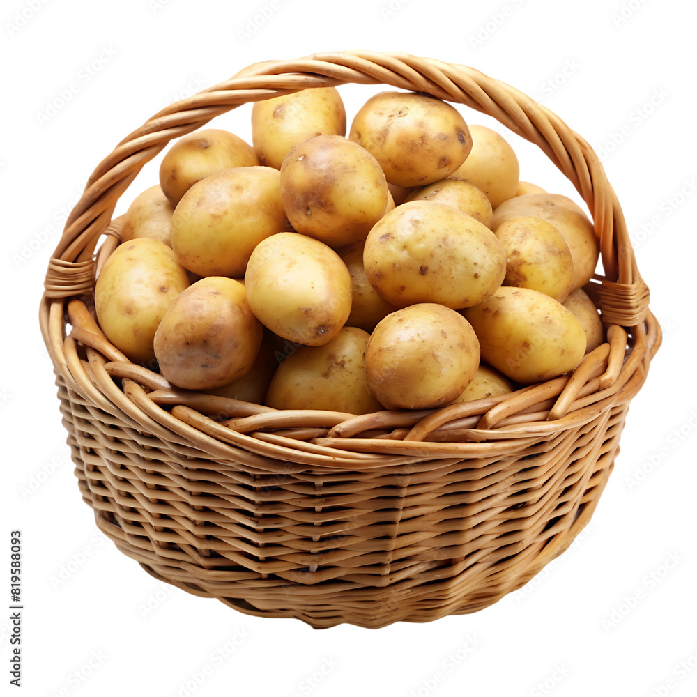 potatoes in a basket on transparent background potatoes in a basket on transparent background