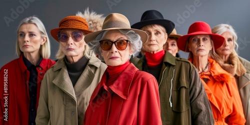 The elegance of the seven elders individuals is captured through their diverse range of coats and hats, their faces obscured to emphasize the fashion statement