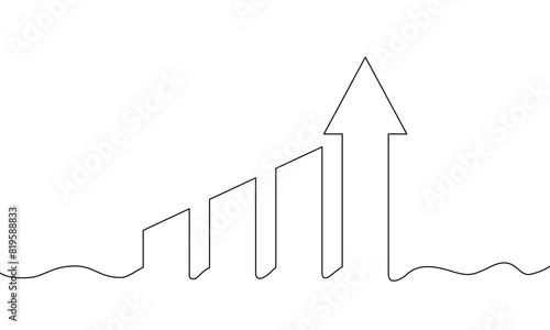 Continuous one line drawing of arrow up. Illustration vector of bar chart. Single line art of arrow up. Sign symbol of increasing arrow. Flat icon of graph. Business growth
