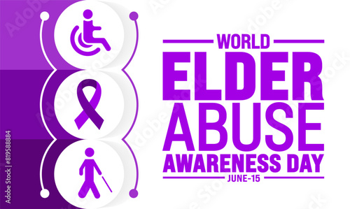 15 june is World Elder Abuse Awareness Day background template. Holiday concept. use to background, banner, placard, card, and poster design template with text inscription and standard color. vector