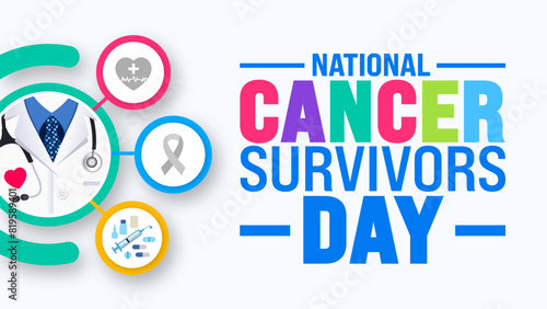 June is National cancer survivors day background template. Holiday concept. use to background, banner, placard, card, and poster design template with text inscription and standard color. vector
