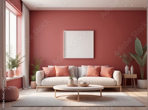 mock up frame in home interior background  Soft Red room with minimal decor