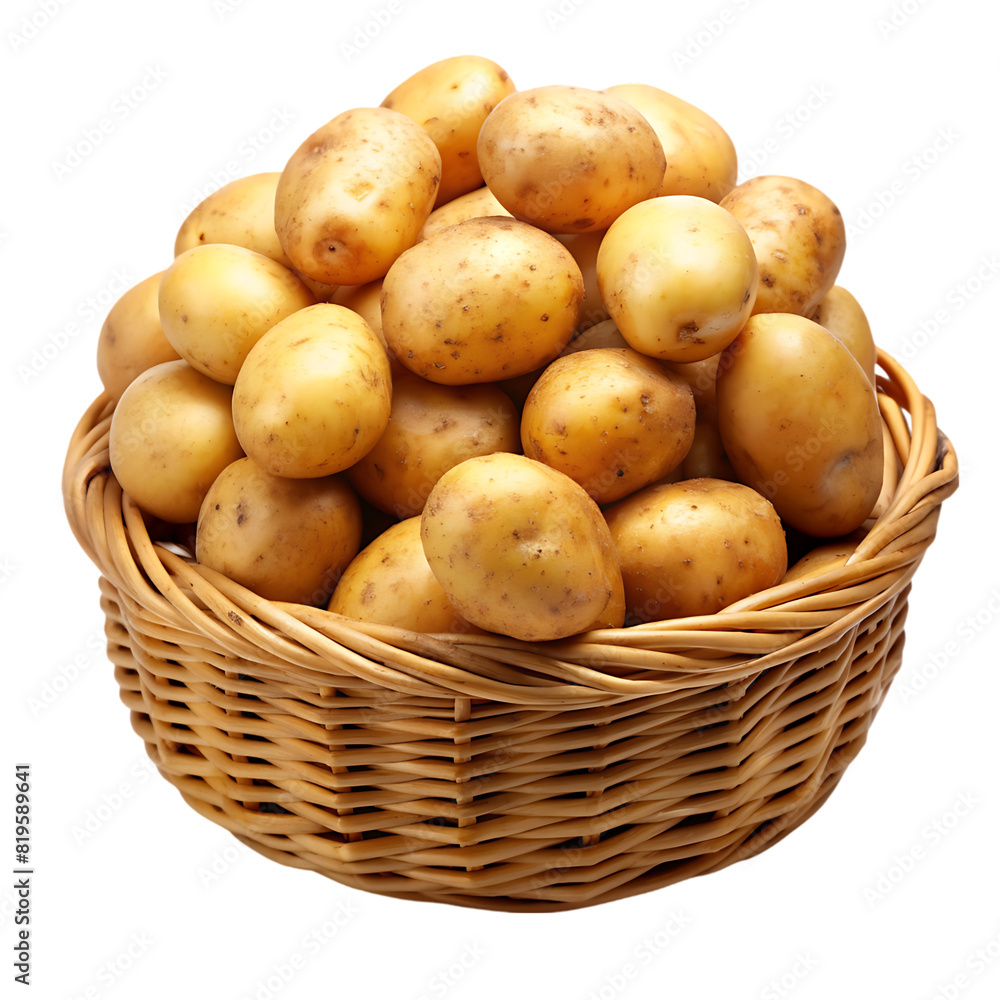 potatoes in a basket on transparent background potatoes in a basket on transparent background