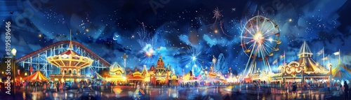 Nighttime Spectacles Take advantage of the vibrant lights and colorful displays at night, capturing the dazzling spectacle of fireworks shows, illuminated rides, and nighttime parades photo