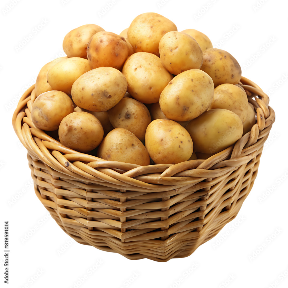 potatoes in a basket on transparent background potatoes in a basket on transparent background